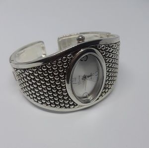 Beaded Silver Geneva Platinum Cuff Watch